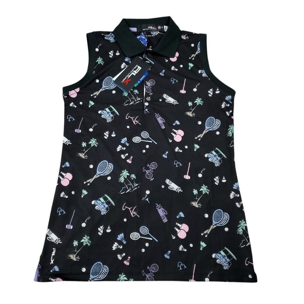 Ralph Lauren RLX Pickleball Sleeveless Polo Shirt Top Tailored Fit Black Size XS